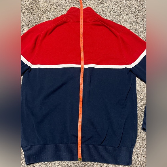 Vintage Tommy Hilfiger Sweater Mens Medium Red & Blue Striped 1/4 Zip Pullover - Picture 8 of 8